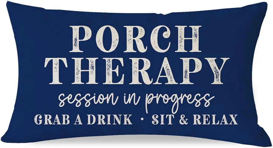 Farmhouse Throw Pillow Cover 12x20 Inch Porch Therapy Session in Progress Blue Outdoor Rustic Front Porch Patio Decorations Lumbar Decorative Throw Pillows Cases for Party Room Couch Décor