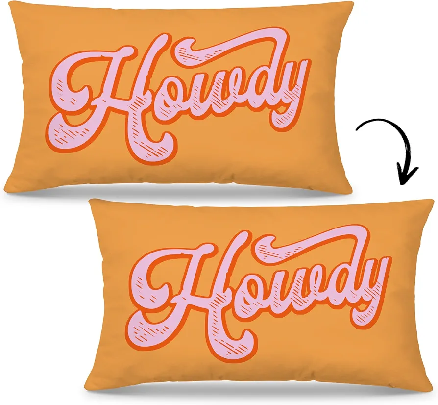 Preppy Funny Orange Howdy Throw Pillow Covers Couch Home Cushion Cover, Western Cowgirl Preppy Sofa Girls Room Bed Decorative Pillow Cases 12 x 20 Pillowcase