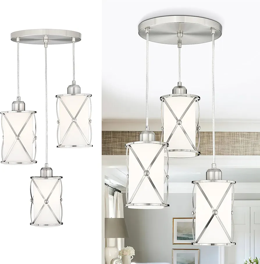 3 Light Pendant Lighting, Cluster Dining Room Light Fixture with Milky White Glass Shade, Modern Mid Century Chandelier Hanging Kitchen Lights for Sink, CH9176BNW3