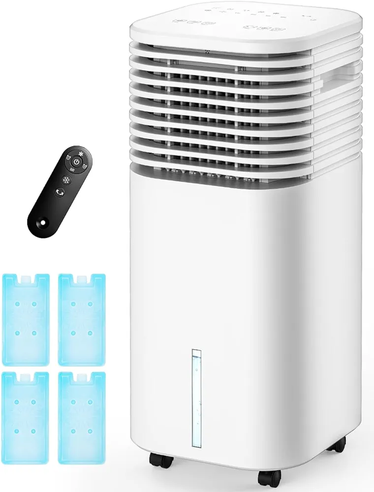 4-IN-1 Portable Air Conditioners, Evaporative Air Cooler w/4 Modes & 3 Speeds, 15H Timer for Smart Auto-off, 2-Gal Tank for 20H Cooling,17FT Remote,No Hose Needed,120°Oscillating Swamp Cooler