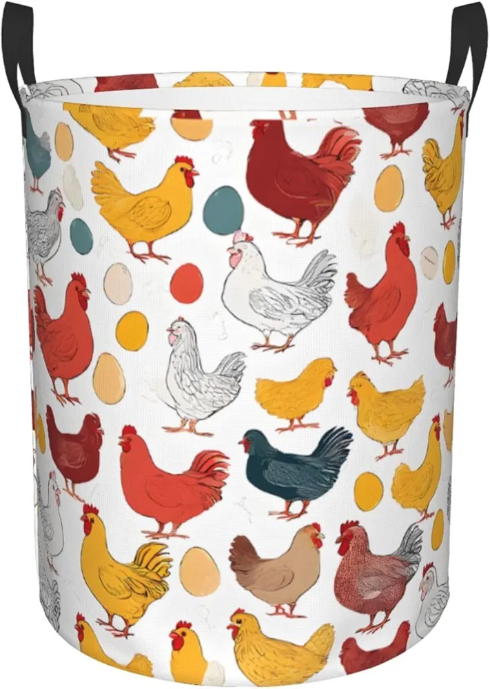 Laundry Basket with Handles S Size 38L Waterproof Collapsible Laundry Hamper Bag Storage Basket, Clothes Hamper for Laundry, Room Accessories - Chicken Pattern