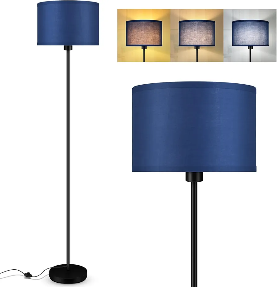 BoostArea Floor Lamp Standing Lamp, Dimmable Floor Lamps for Living Room, Simple LED Tall Lamp with Lampshade, On/Off Footswitch, Black Floor Lamp, Corner Lamps for Bedroom/Office,Blue (without Bulb)