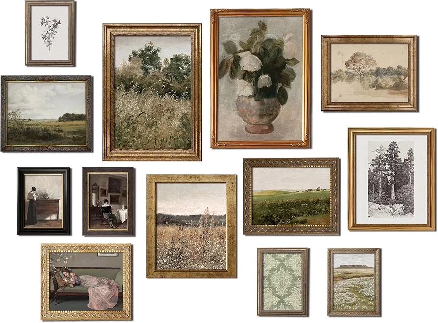 Vintage Wall Art Prints -Vintage Gallery Wall Art Eclectic French Country Decor, Vintage Canvas Painting Prints for Wall Decor Countryside Landscape Floral Aesthetic Pictures, French Farmhouse Poster for Bedroom Living Room Decor-Unframed