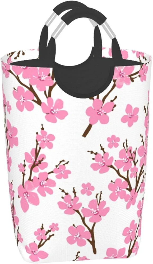 Cherry Blossoms Foldable Laundry Hamper Collapsible Laundry Baskets with Handles Laundry Bin Large Laundry Bag Tall Dirty Clothes Hamper for Living Room, Bathroom, Blanket Basket