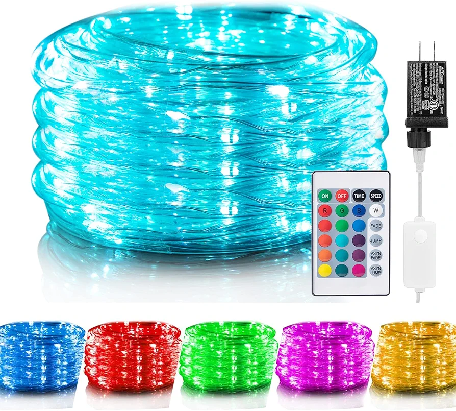 Minetom Color Changing Rope Lights Outdoor - 33FT LED Outdoor String Lights with Remote, 16 Colors Plug in Twinkle Outdoor Christmas Lights, String Lights for Outside Bedroom Indoor Wedding Patio