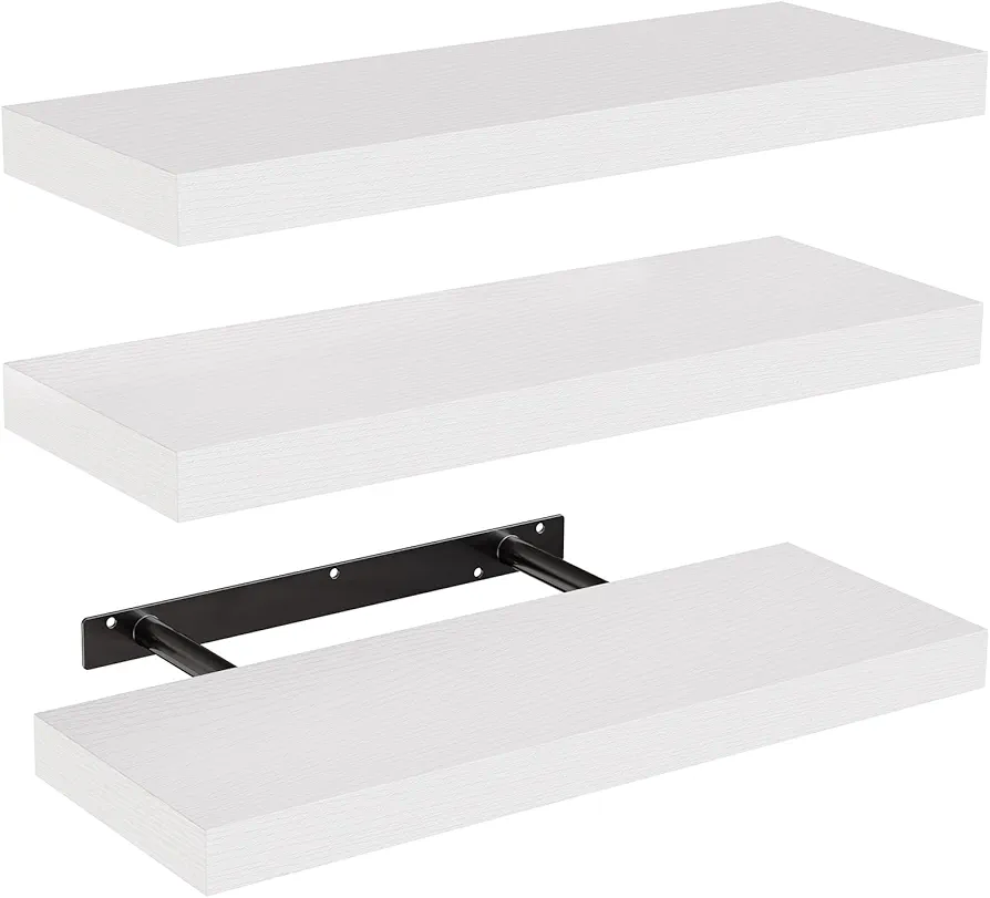 AMADA HOMEFURNISHING Floating Shelves, Wall Shelves for Bathroom/Living Room/Bedroom/Kitchen Decor, White Shelves with Invisible Brackets Set of 3 - AMFS08