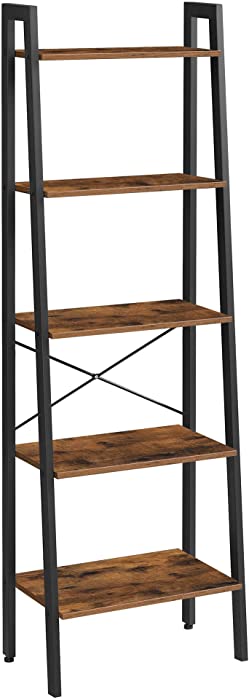 VASAGLE ALINRU 5-Tier Bookshelf, Industrial Bookcase and Storage Rack, Wood Look Accent Furniture with Metal Frame, 22.1 x 13.3 x 67.7 Inches, Rustic Brown