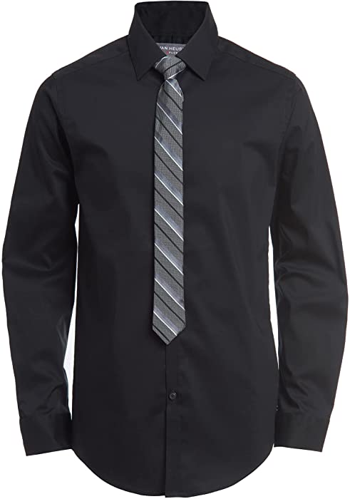 Van Heusen Boys' Big Long Sleeve Collared Button-Down Dress Shirt and Tie Set