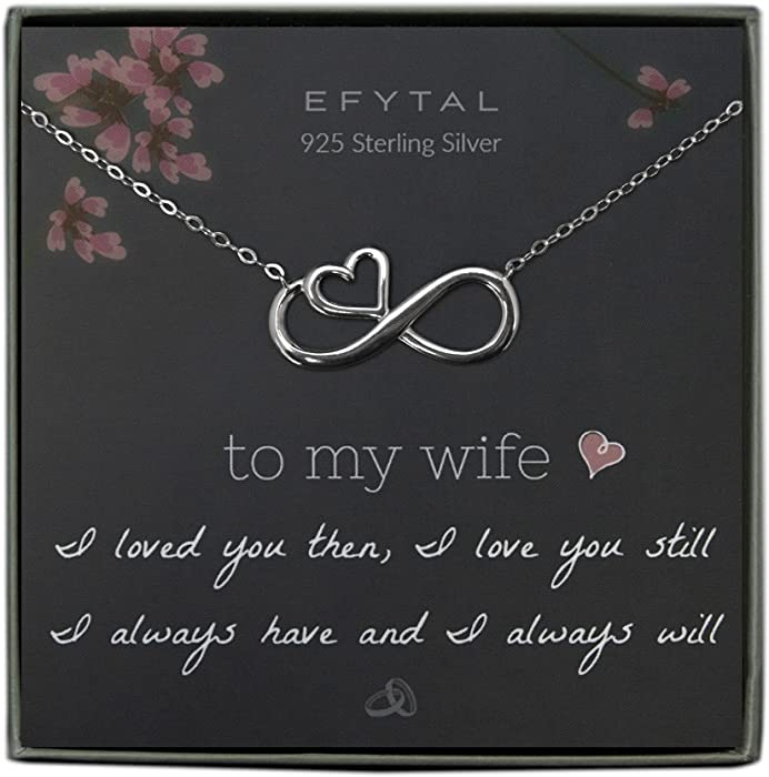 EFYTAL Wife Gifts, Wife Birthday Gift Ideas For Her, Romantic Sterling Silver Infinity with Heart Necklace Jewelry for Women, Cute Anniversary / Valentines Day Present