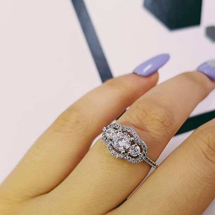 Original Real Silver Color Designer Rings Three Stones Engagement Ring for Women Luxury Christmas Gift anel jewelery