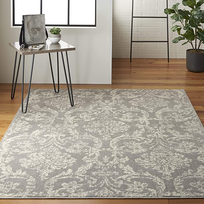 Nourison Jubilant Vintage Damask Grey 6' x 9' Area Rug, (6' x 9')