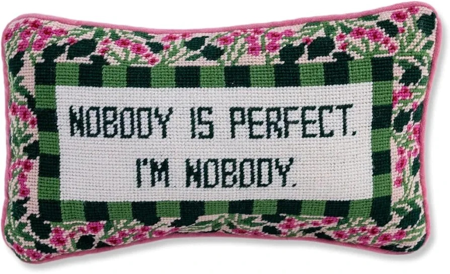 FURBISH Handmade Needlepoint Decorative Throw Pillow - Nobody is Perfect - 9" x 15" - Small Embroidered Accent Pillow for Bed, Chair, Couch, Sofa - Aesthetic Room Decor