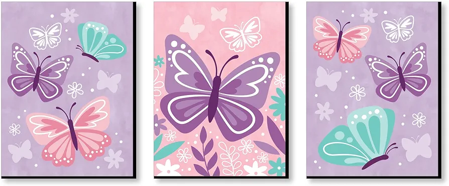 Big Dot of Happiness Beautiful Butterfly - Floral Nursery Wall Art and Kids Room Decor - 7.5 x 10 inches - Set of 3 Prints