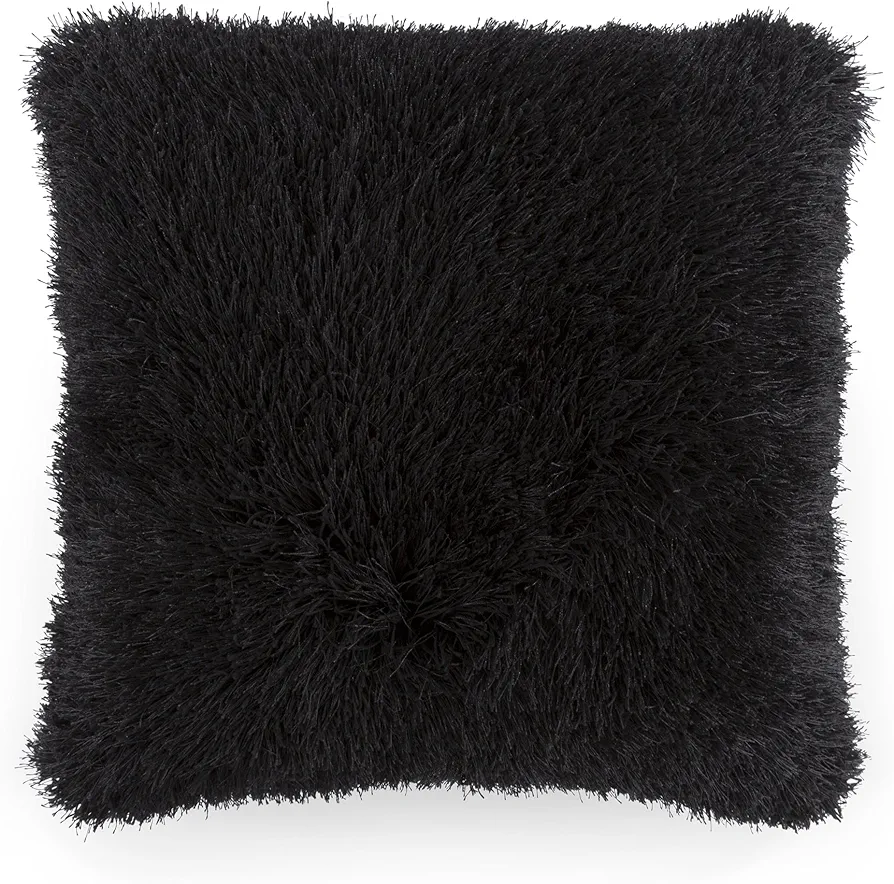 Bedford Home Oversized Floor or Throw Pillow Square Luxury Plush– Shag Faux Fur Glam Decor Cushion for Bedroom Living Room or Dorm (Black)