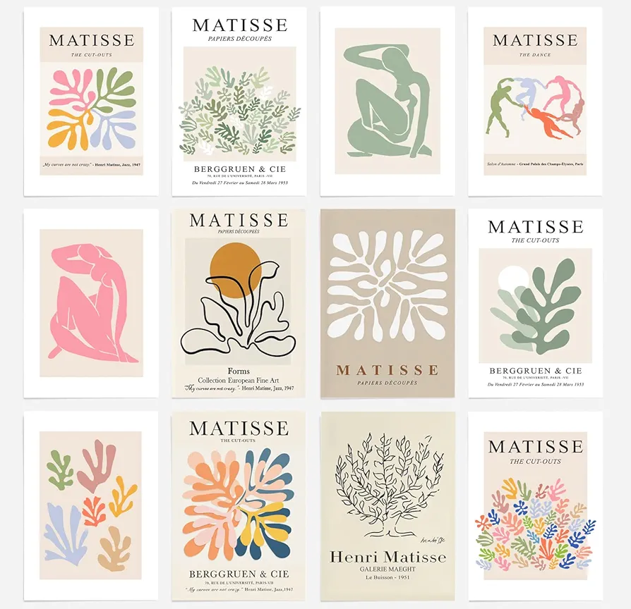 12PCS Matisse Poster, Danish Pastel Room Decor, Minimalist Wall art, Matisse Wall Art, Wall Art for Living room and Bedroom, Office Decor, Pastel Room Decor (8x10 in, Unframed)