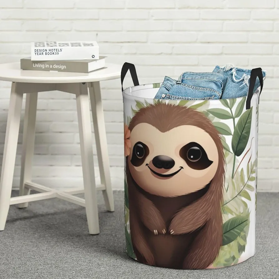 Large Laundry Basket Cute Cartoon Sloth Laundry Hamper Collapsible Laundry Baskets Freestanding Waterproof Laundry Bag for Bedroom Bathroom Laundry Room