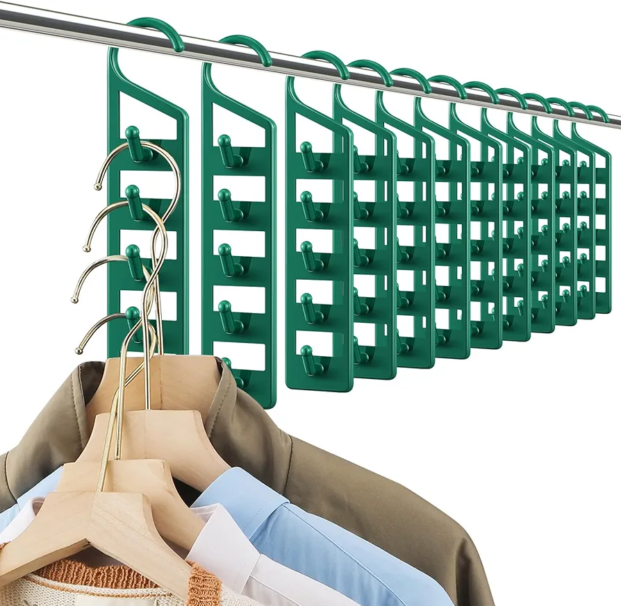 12 Pack Space Saving Hanger Holders Sturdy Plastic Hangers Compact Space Saving for Clothes, Vertical Closet Hangers with 5 Holes, College Dorm Room, Closet Organizers and Storage