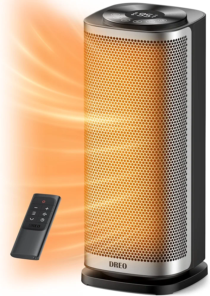 Dreo Space Heaters for Indoor Use, Quiet&Fast Portable Heater with Tip-Over and Overheat Protection, Remote, Oscillating,12H Timer, LED Display with Touch Control, Electric Heater for Office Use