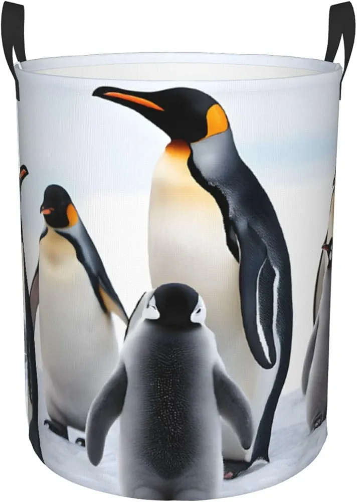 Laundry Baskets with Handles Waterproof Small inches Storage Basket, Collapsible Laundry Hampers, Laundry Room Organization & Apartment Essentials - Cute Penguin Animal Pattern