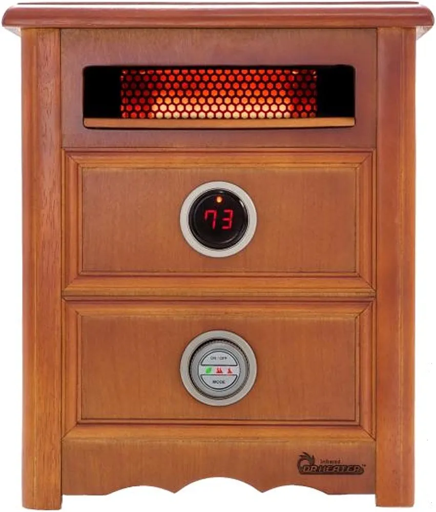 Dr Infrared Heater DR999, 1500W, Advanced Dual Heating System with Nightstand Design, Furniture-Grade Cabinet, Remote Control, Cherry