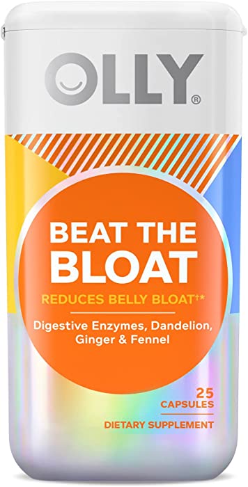 OLLY Beat The Bloat Capsules, Belly Bloat Relief for Gas and Water Retention, Digestive Enzymes, Vegetarian, Supplement for Women - 25 Count