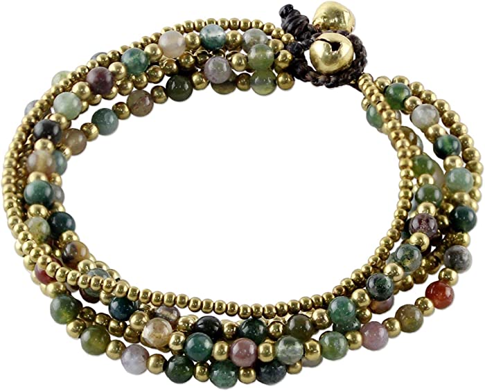 NOVICA Jasper Brass Beaded Bracelet, 7.75" 'Joy'