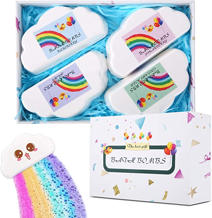 Sagekia Magic Rainbow Bath Bombs Gift Set, 4oz×4Pcs Organic Bath Bombs 99% Natural Ingredients, Bubble Bath Kids Moisturizes Dry Skin, Perfect for Bubble & Spa Bath