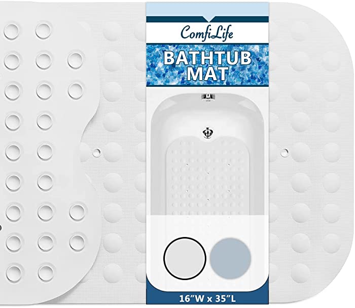 ComfiLife Bath Mat for Bathroom Tub and Shower – Non Slip Extra Large Bathtub Mat with Drain Holes & Suction Cups – Machine Washable Grip Rubber Mats to Keep Bathtub Clean (Bubble 16" x 35", Cream)