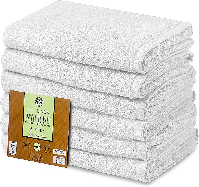 Cotton Bath Towels Set White 22" x 44" Pack of 6 Ultra Soft 100% Cotton Bath Towel White Highly Absorbent Daily Usage Bath Towel Ideal for Pool Home Gym Spa Hotel