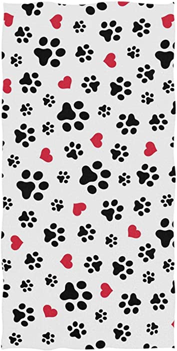 Naanle Love Cat Paw Heart Puppy Foot Print Pattern Soft Bath Towel Absorbent Large Hand Towels Multipurpose for Bathroom, Hotel, Gym and Spa (16" x 30",White Floral)