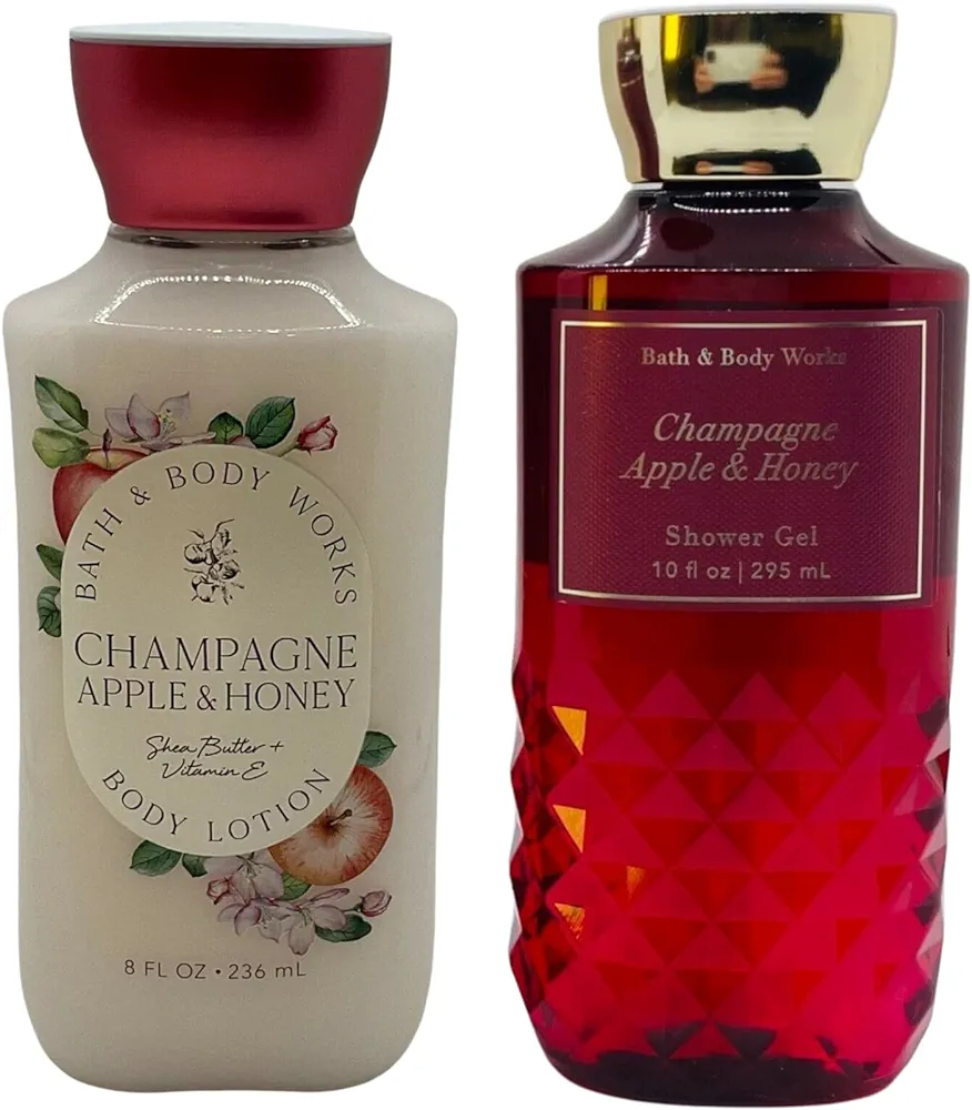 Bath and Body Works Gift Set of 10 oz Shower Gel and 8 oz Lotion (Champagne Apple & Honey)