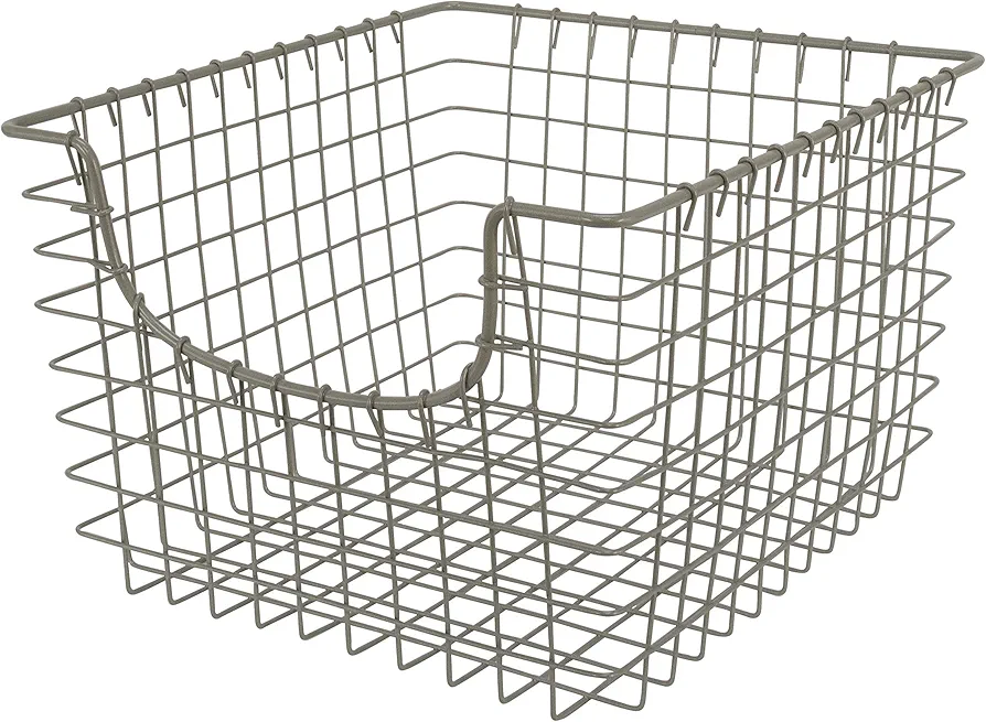 Spectrum Diversified 98977 Scoop Wire Basket, Vintage-Inspired Steel Storage Solution for Kitchen, Pantry, Closet, Bathroom, Craft Room & Garage, Single, Satin Nickel