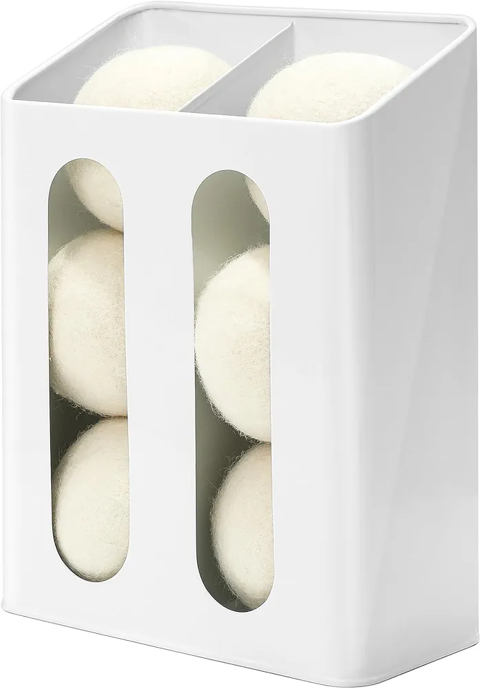 SSTATES Magnetic Dryer Balls Holder for Laundry Room Organization and Storage, Modern Lint Bin for Farmhouse Decor, White (Balls Not Included)