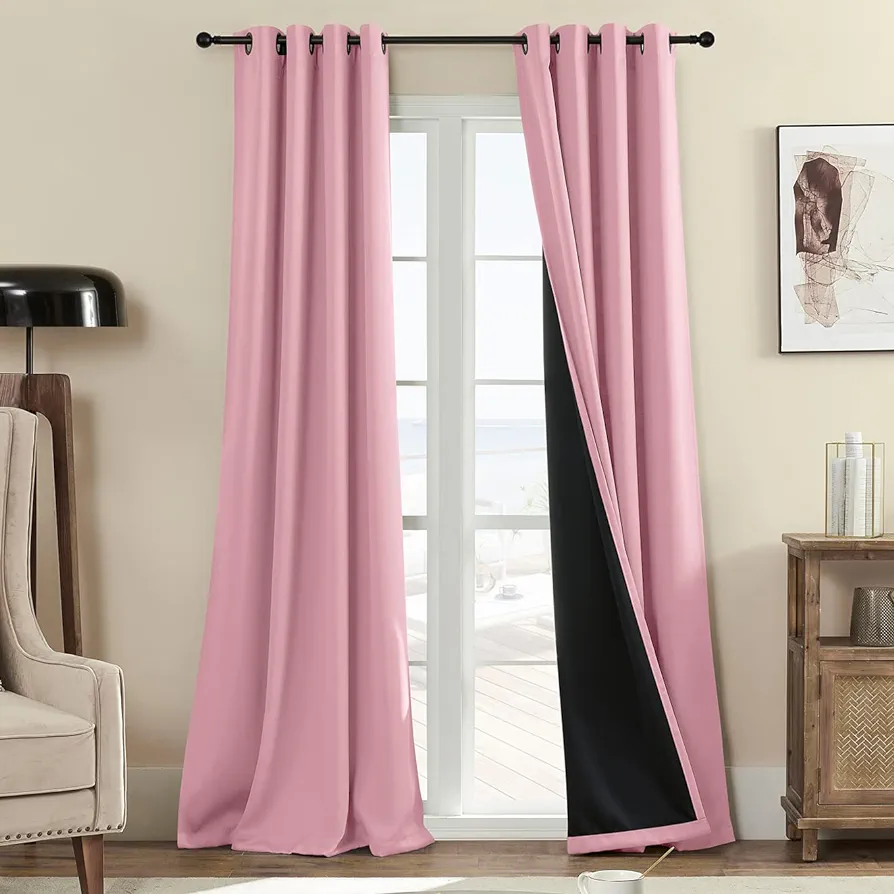 Rutterllow 100% Blackout Curtains, 84 Inches Long Full blackout Drapes for Bedroom/Kids Room, Thermal Insulated Living Room Window Treatment Drapes (Set of 2 Panels, Pink, 52 x 84 inch)