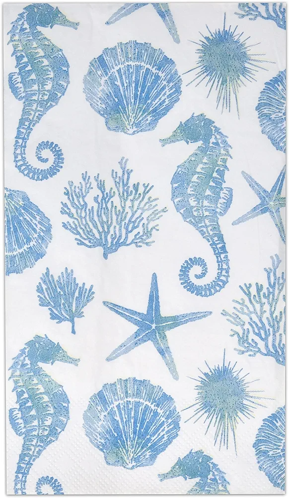 100 Sea Horse Guest Napkins 3 Ply Disposable Paper Tropical Ocean Beach Starfish Shell Teal Seahorse Dinner Hand Napkin for Gym Bathroom Powder Room Wedding Birthday Party Coastal Decorative Towels