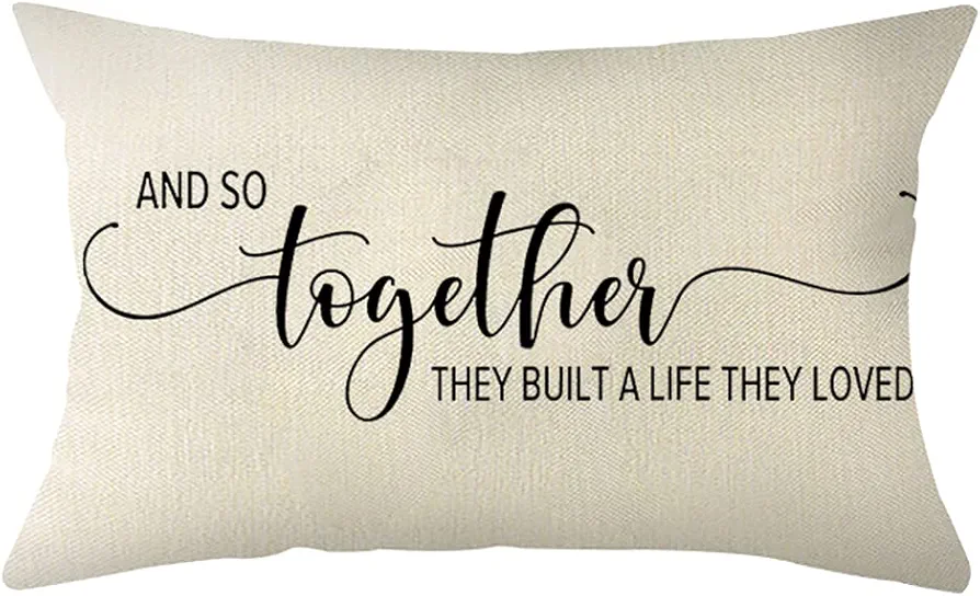 Ogiselestyle Farmhouse Pillow Covers with and so together they built a life they loved Quote 12 x 20 Inch Lumbar Pillow Covers Housewarming Gifts Family Room Décor