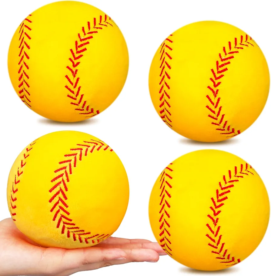 Gerrii 4 Pcs Plush Softball Pillow 4.8 Inch Fluffy Plush Stuffed Throw Pillow for Playing Catch Sports Playtime Softball Plush Stuffed Softball Gift Home Room Decor for Boys Girls