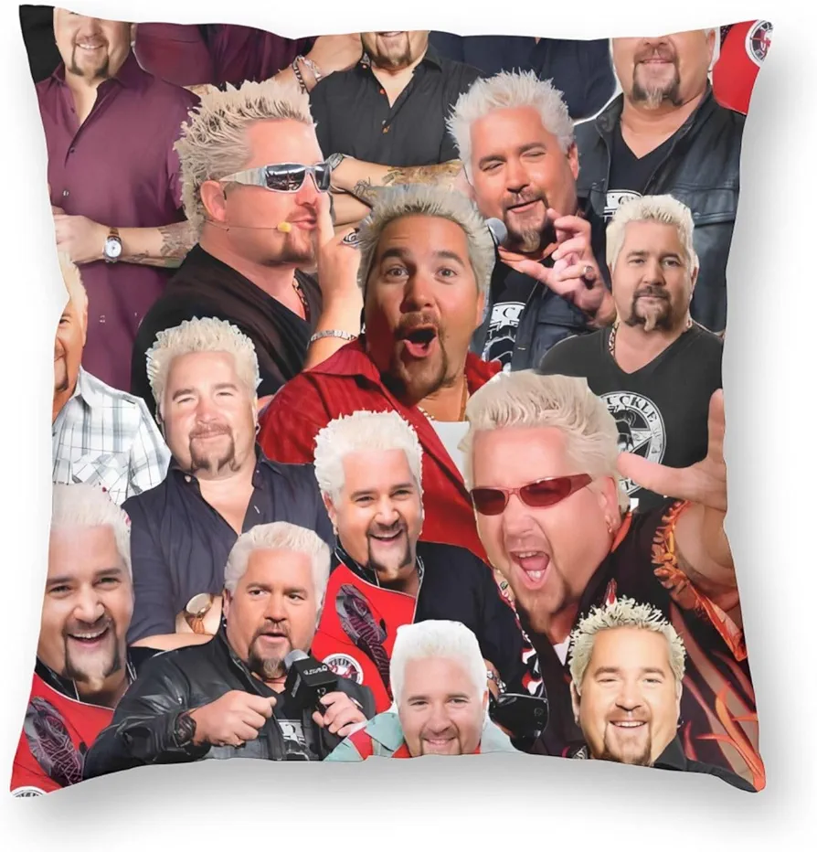 SAMUELSON Guy Music Fieri Throw Pillow Covers 18""x18"" Decorative Square Soft Cozy Pillowcase Modern Double-Sided Couch Cushion Case for Chair Sofa Bedroom Living Room Home Decor, White