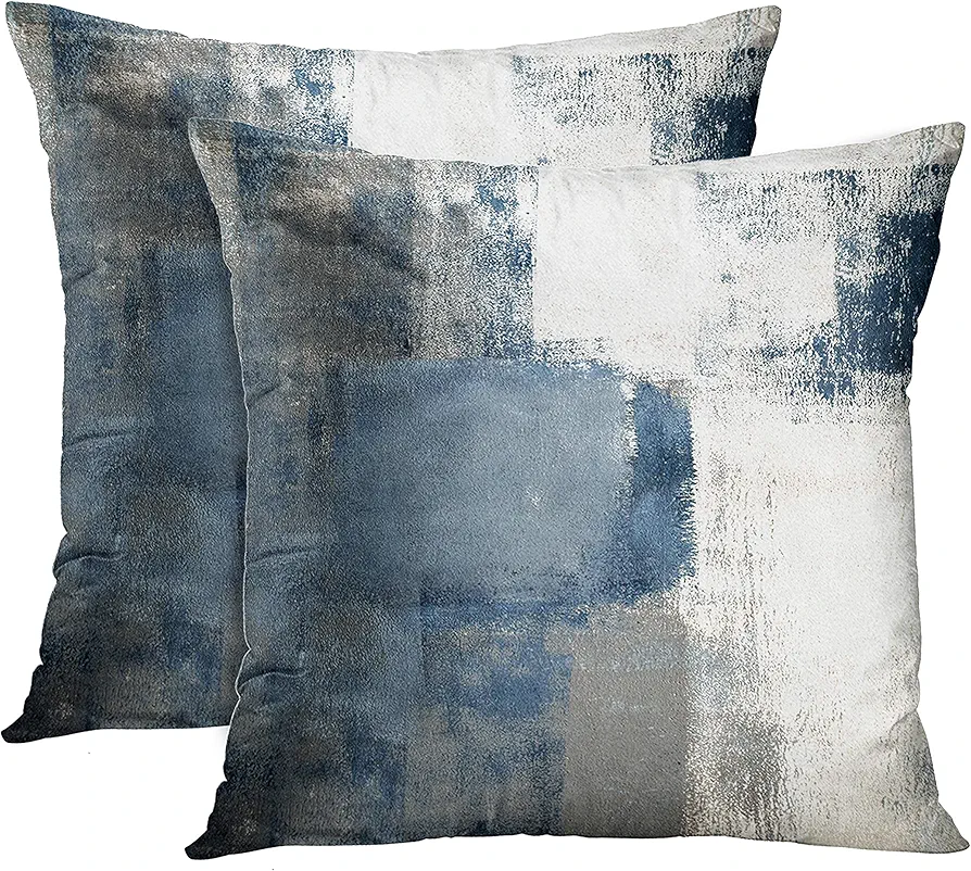 Emvency Set of 2 Throw Pillow Covers Modern Abstract Painting Blue White and Gray Decorative Sofa Pillow Cases Home Decor Standard Square 18x18 Inches Pillowcases