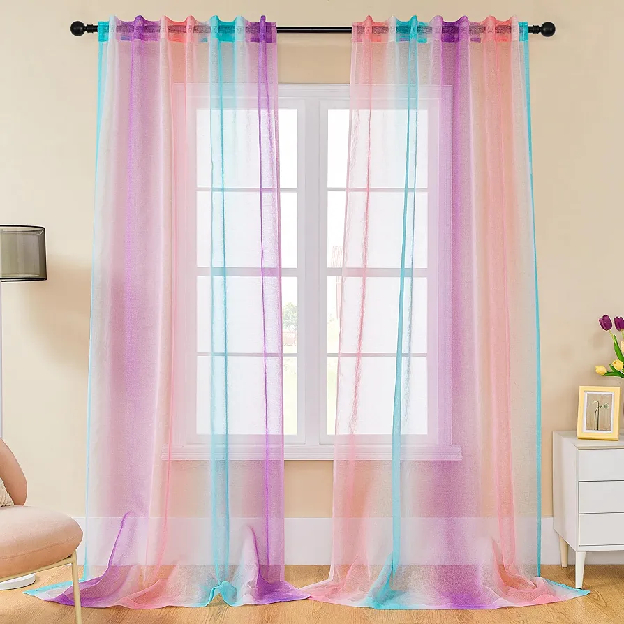 XiDi Sheer Curtains for Girls Bedroom,Purple Sheer Curtain for Living Room,Unicorn Curtains for Bedroom Decor,Back Tab Curtains 2 Panel Sets 84 inches long for Kids