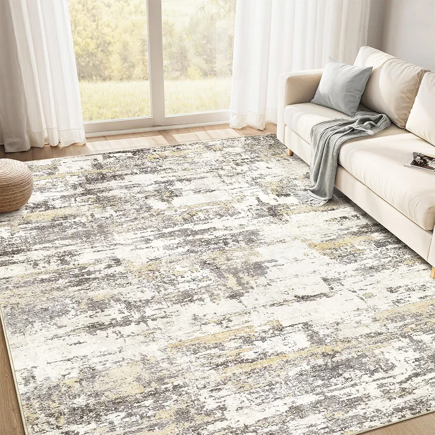 Area Rug Living Room Rugs 5x7: Modern Neutral Abstract Aesthetic Rug for Bedroom Dining Room Table - Large Soft Stain Resistant Machine Washable Rug, Indoor Home Office Carpet - Gold Brown