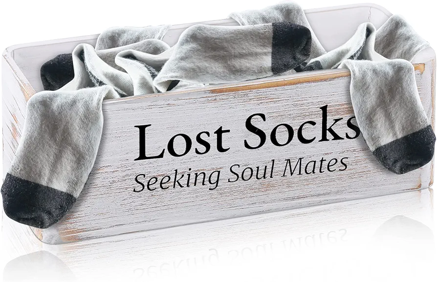 Farmhouse Lost Socks Storage Funny Laundry Sign Wooden Storage Baskets Laundry Room Storage Missing Socks Laundry Decor Farmhouse Sock Basket for Laundry Room Wall Decor (11.02 x 3.54 x 3.54 Inch)