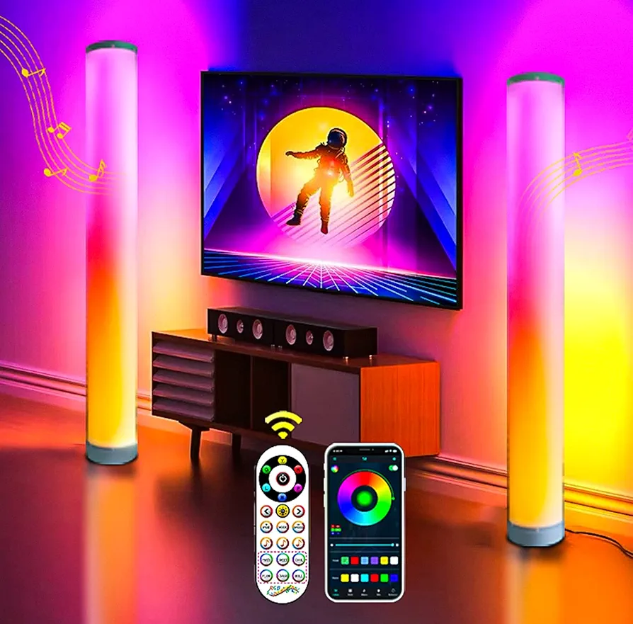 RGB Floor Lamp 2 Pack, Color Changing Corner Lamps Music Sync with Remote & Smart App Control, Modern LED Floor Lamps 1600 Million Dimmable, 200+ Scene Modes Standing Lamp for Bedroom/Living Room