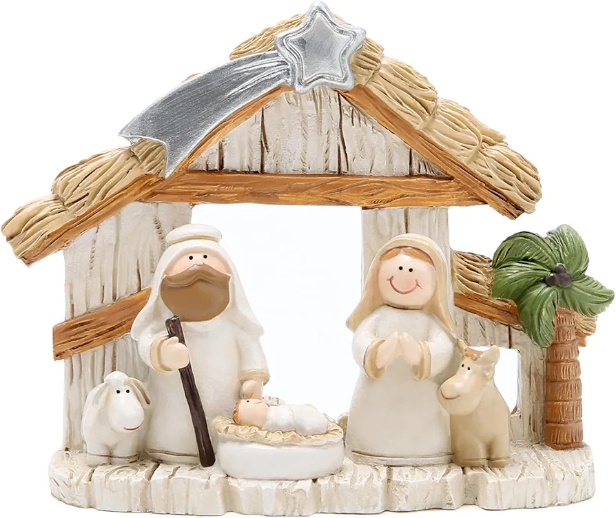 Hodao Christmas Decoration Indoor Home Decor-3.75''H 4.7''L Nativity Sets-Xmas Holiday Decor for Tabletop Home Party Room Table Fireplace Office (Apricot Color)