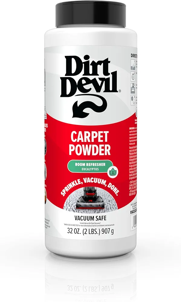 Dirt Devil 32 oz Carpet Powder, Room Refresher and Odor Eliminator, Eucalyptus Scent, Vacuum Cleaner Safe, AD31214, White