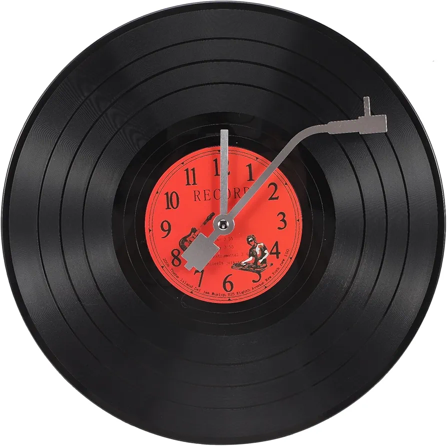 Musical Black Vinyl Record Wall Clock Battery Operated Music Room Decor Decoration Art Hanging Clocks- 11.81inch