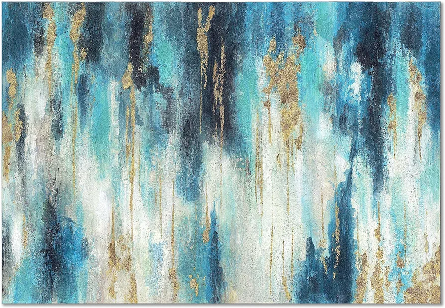 Blue And Gold Wall Decor Set Teal Abstract Painting Canvas Wall Art Decor Colorful Oil Painting Artwork Picture For Bedroom Living Room Bathroom Decorations Aesthetic(12'' x 16'' x 1 Panel)