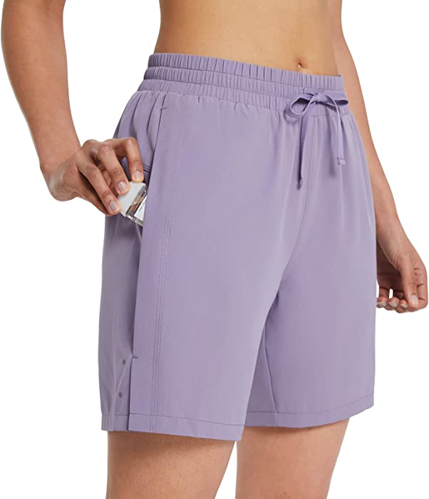 BALEAF Women's 7" Long Running Shorts No Liner Zipper Pockets Quick Dry Athletic Workout Shorts