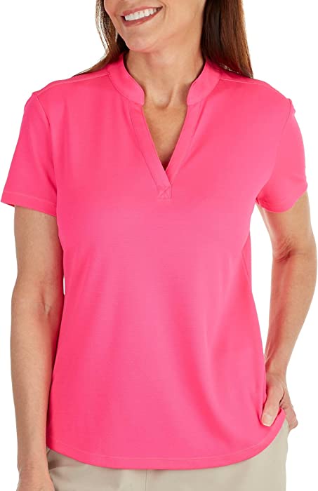 Reel Legends Womens Freeline Solid Mandarin Short Sleeve Top