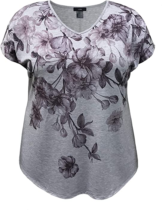 LEEBE Women and Plus Size Dolman Short Sleeve Print Top (Small-5X)